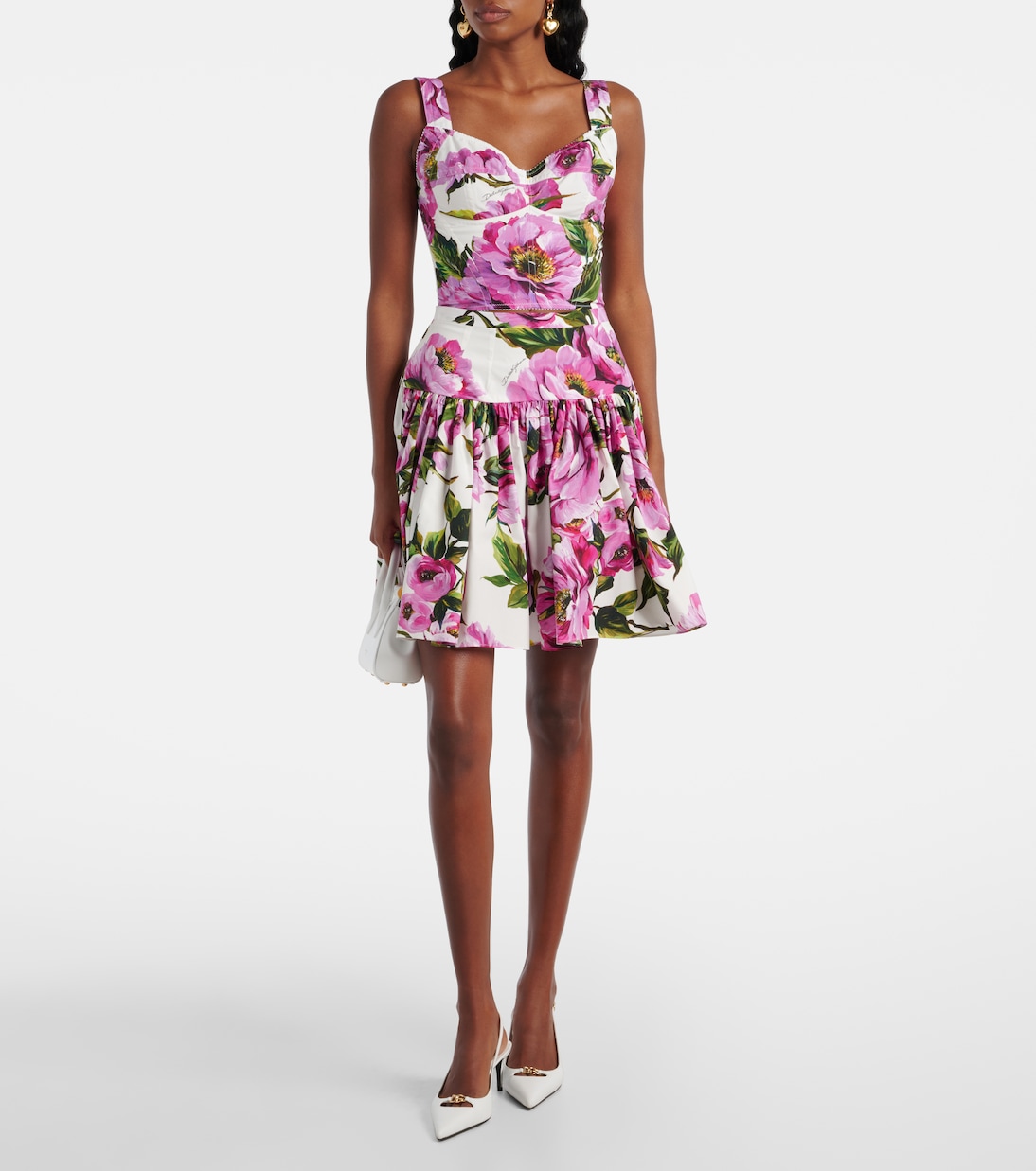 Bustier en coton mélangé à fleurs | Dolce&Gabbana