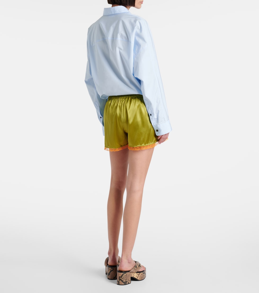 Short en satin de soie mélangée et dentelle | Dries Van Noten