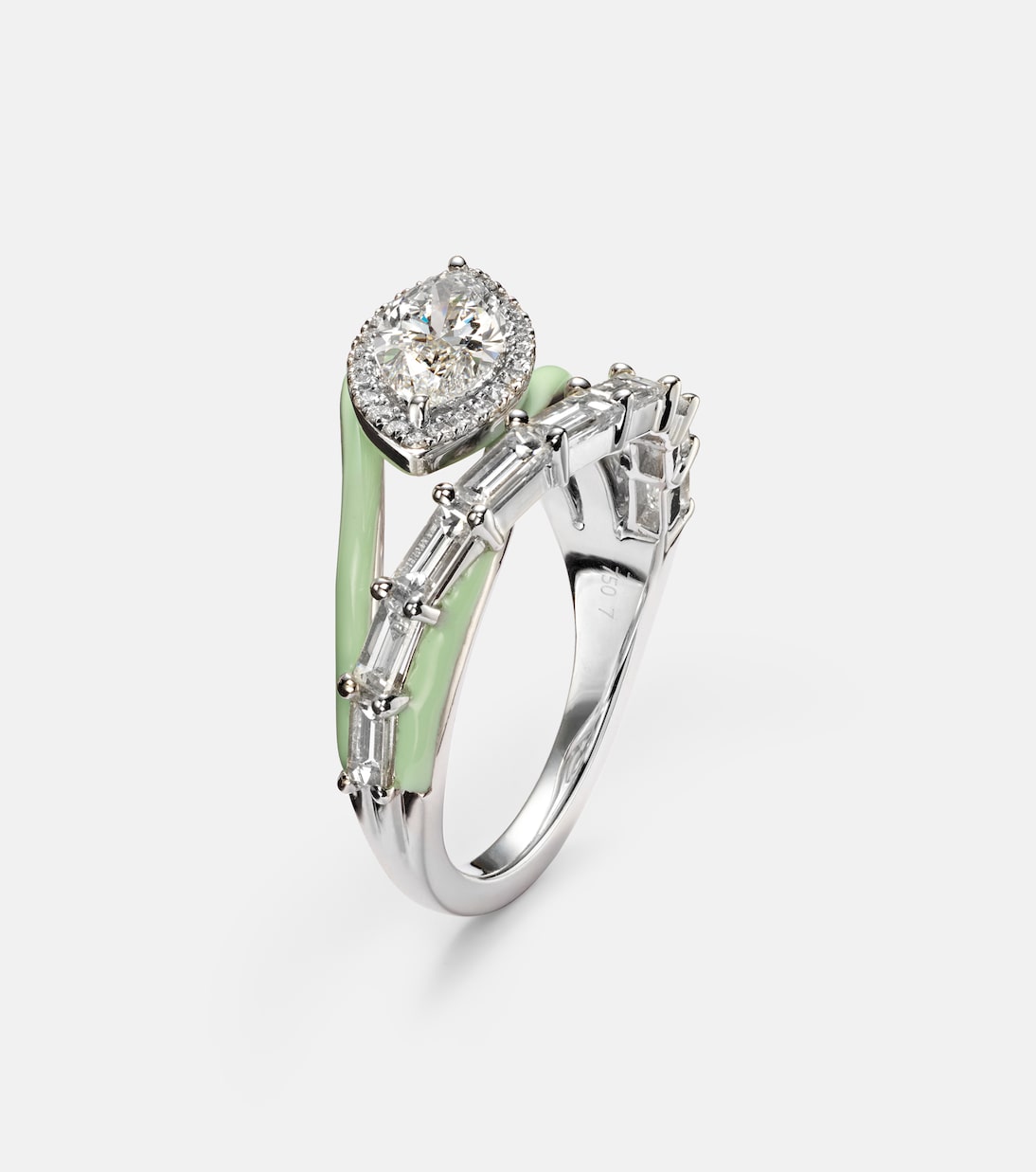 Anello Oasis in oro bianco 18kt e smalto con diamanti | Kamyen