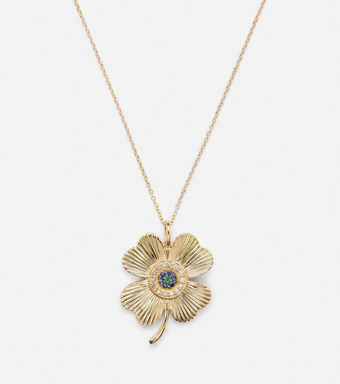 Halskette Lucky Clover aus 18kt Gelbgold mit Edelsteinen | Ileana Makri