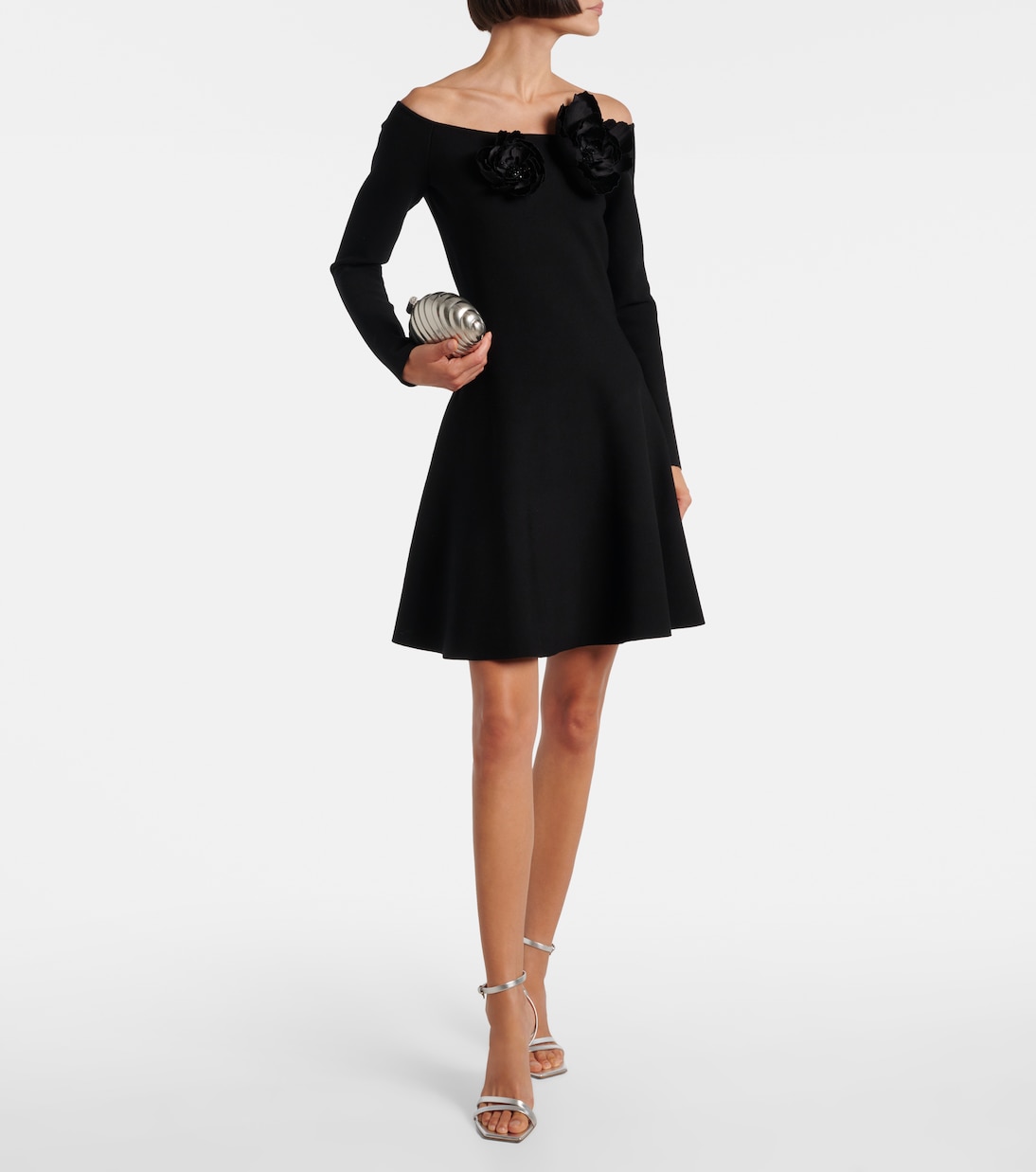 Floral-appliqué off-shoulder minidress | Oscar de la Renta