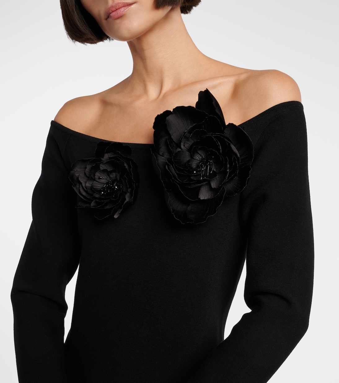 Floral-appliqué off-shoulder minidress | Oscar de la Renta