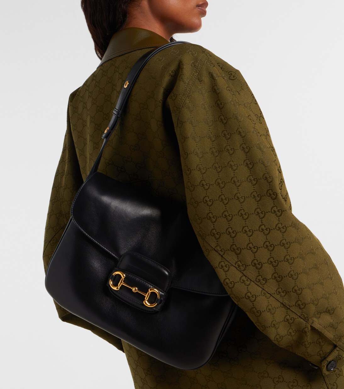 Horsebit 1955 L号皮革单肩包 | Gucci