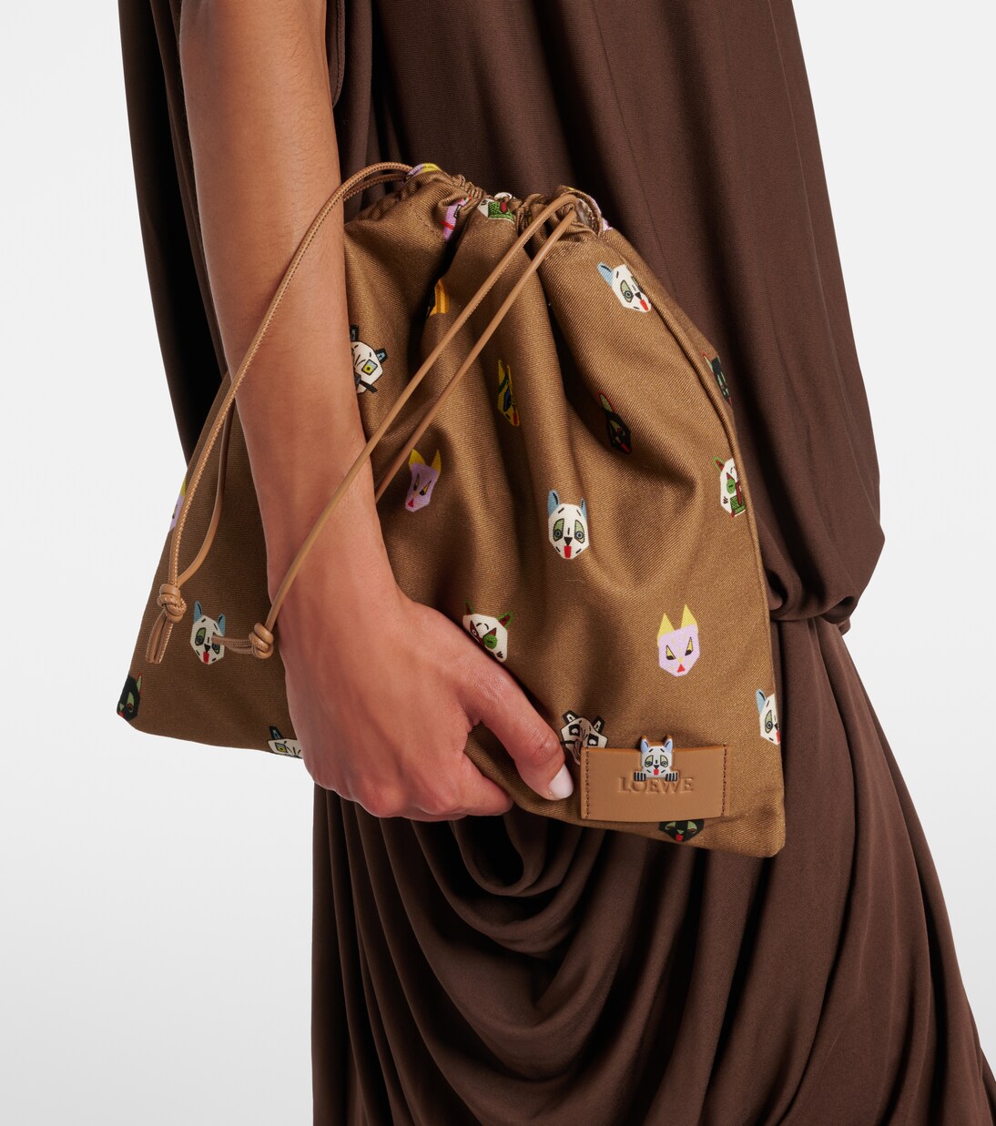 x Louis Wain leather-trimmed cotton pouch | Loewe