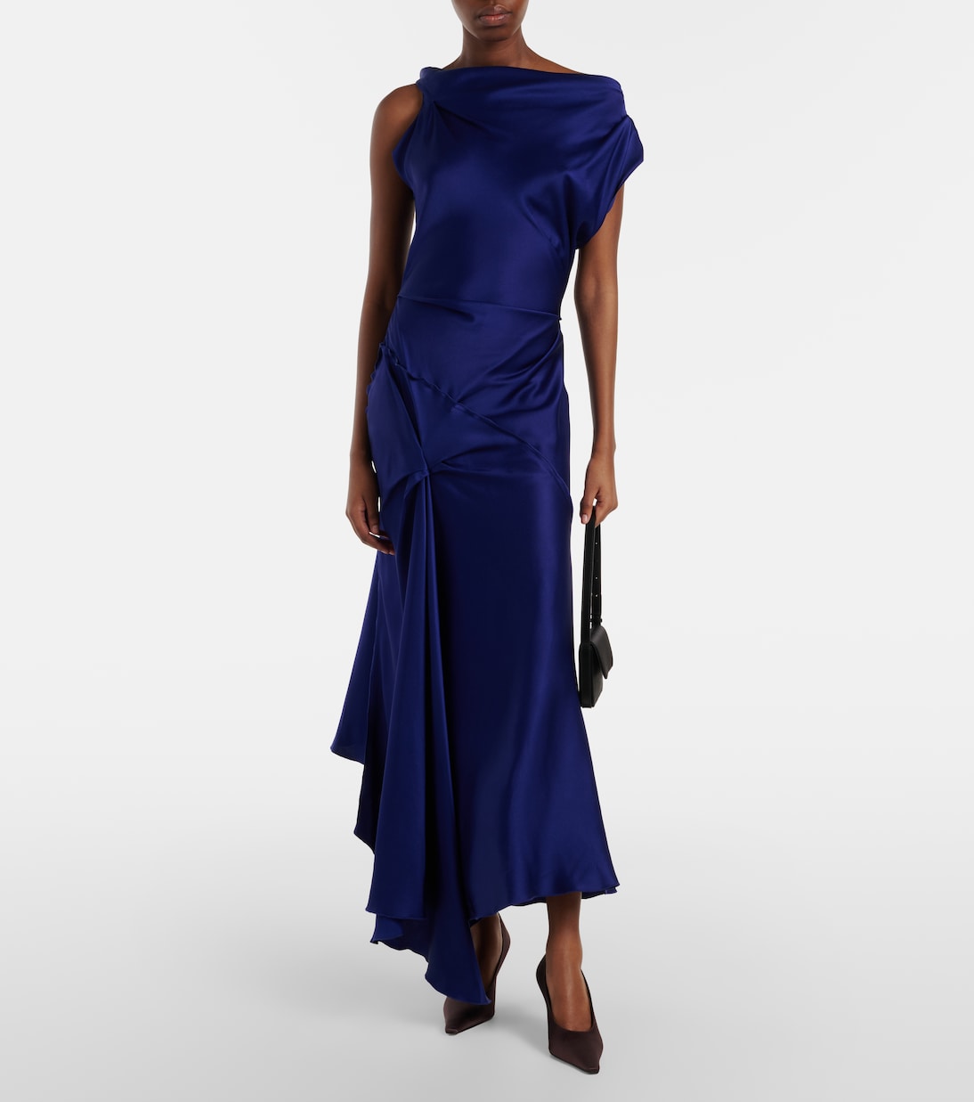 Draped asymmetric satin midi dress | Victoria Beckham