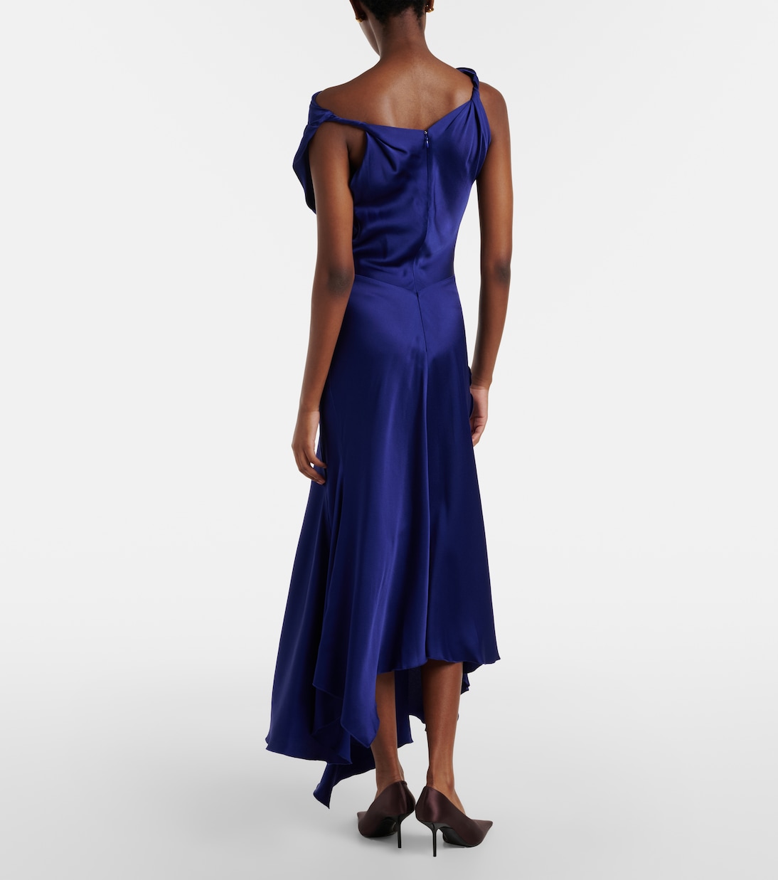 Draped asymmetric satin midi dress | Victoria Beckham