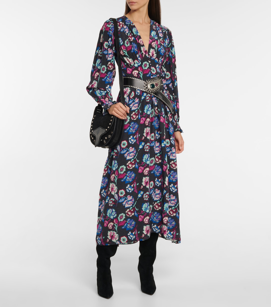 Vestido midi Moyrazia de seda floral | Isabel Marant