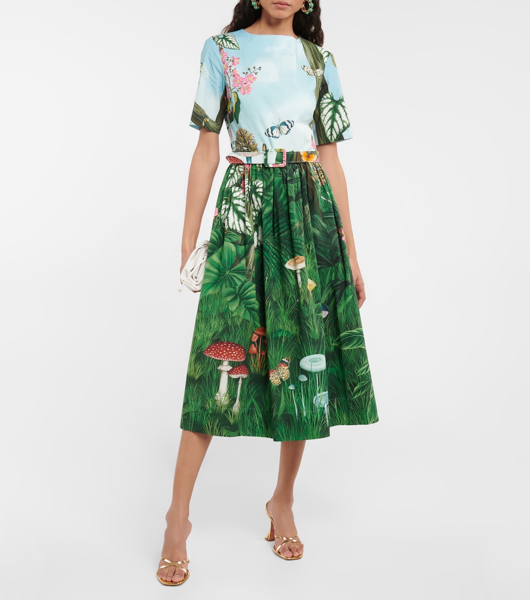 Abito midi in misto cotone con stampa | Oscar de la Renta