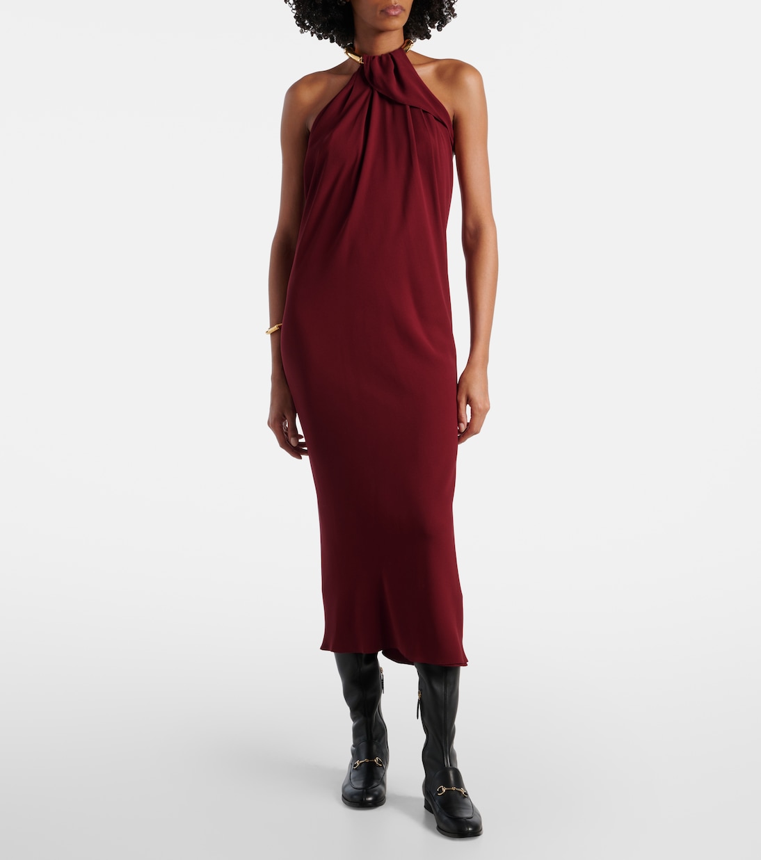 Vestido midi de crepé de seda drapeado | Gucci