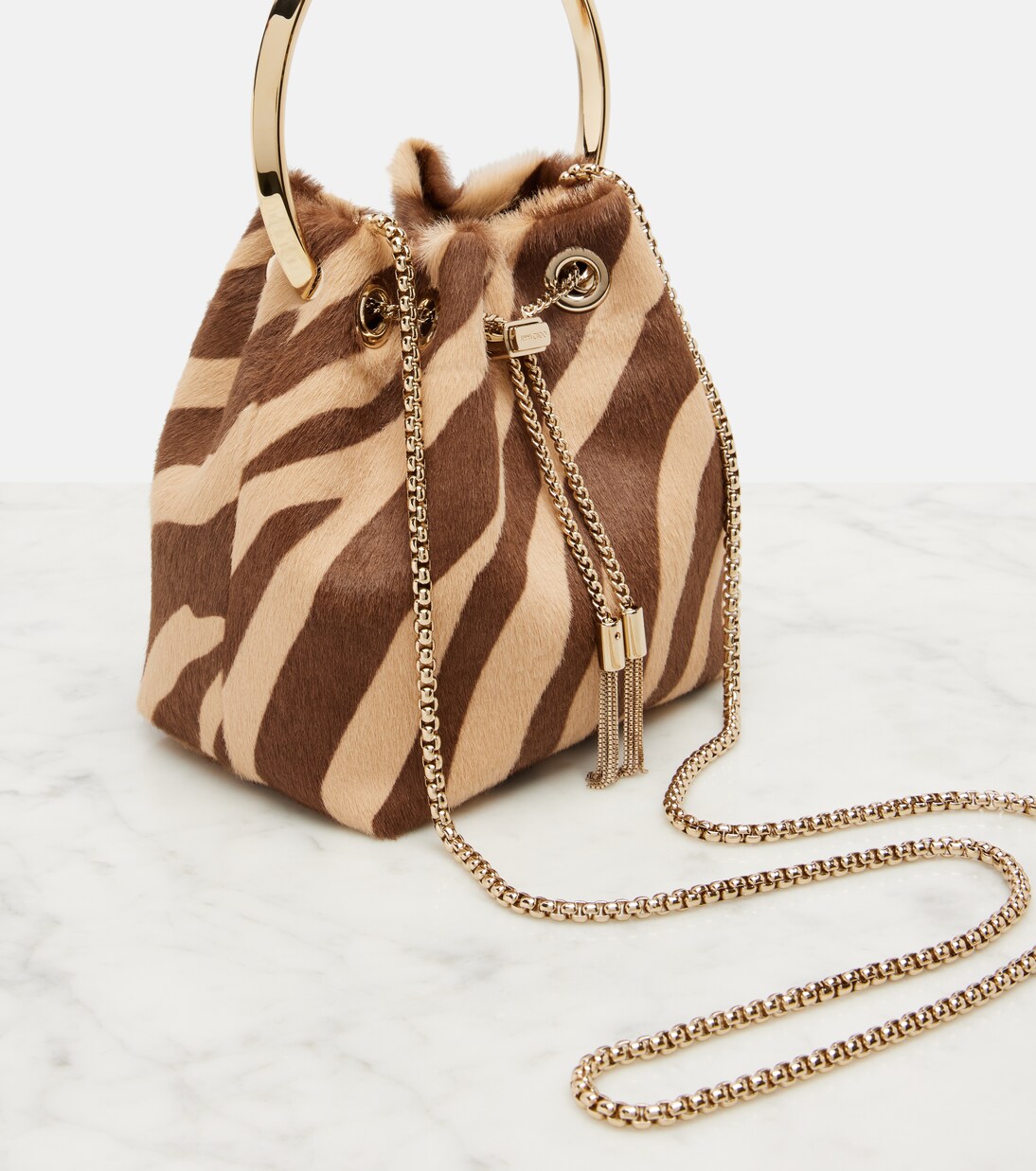 Bon Bon Small calf hair bucket bag | Jimmy Choo