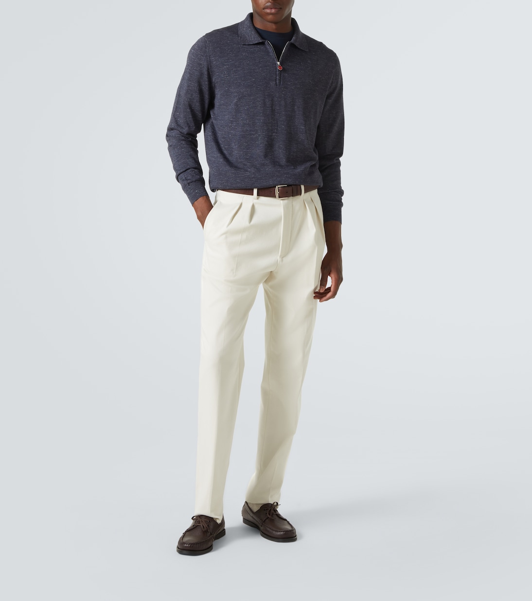 Pullover in seta, cashmere e lino con zip corta | Kiton