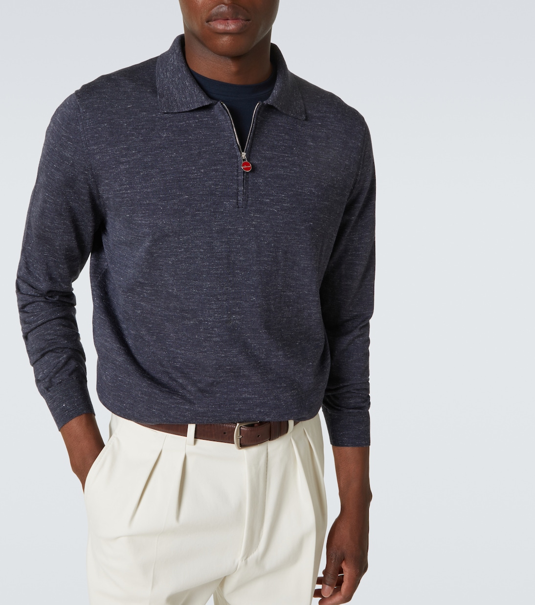 Pullover in seta, cashmere e lino con zip corta | Kiton