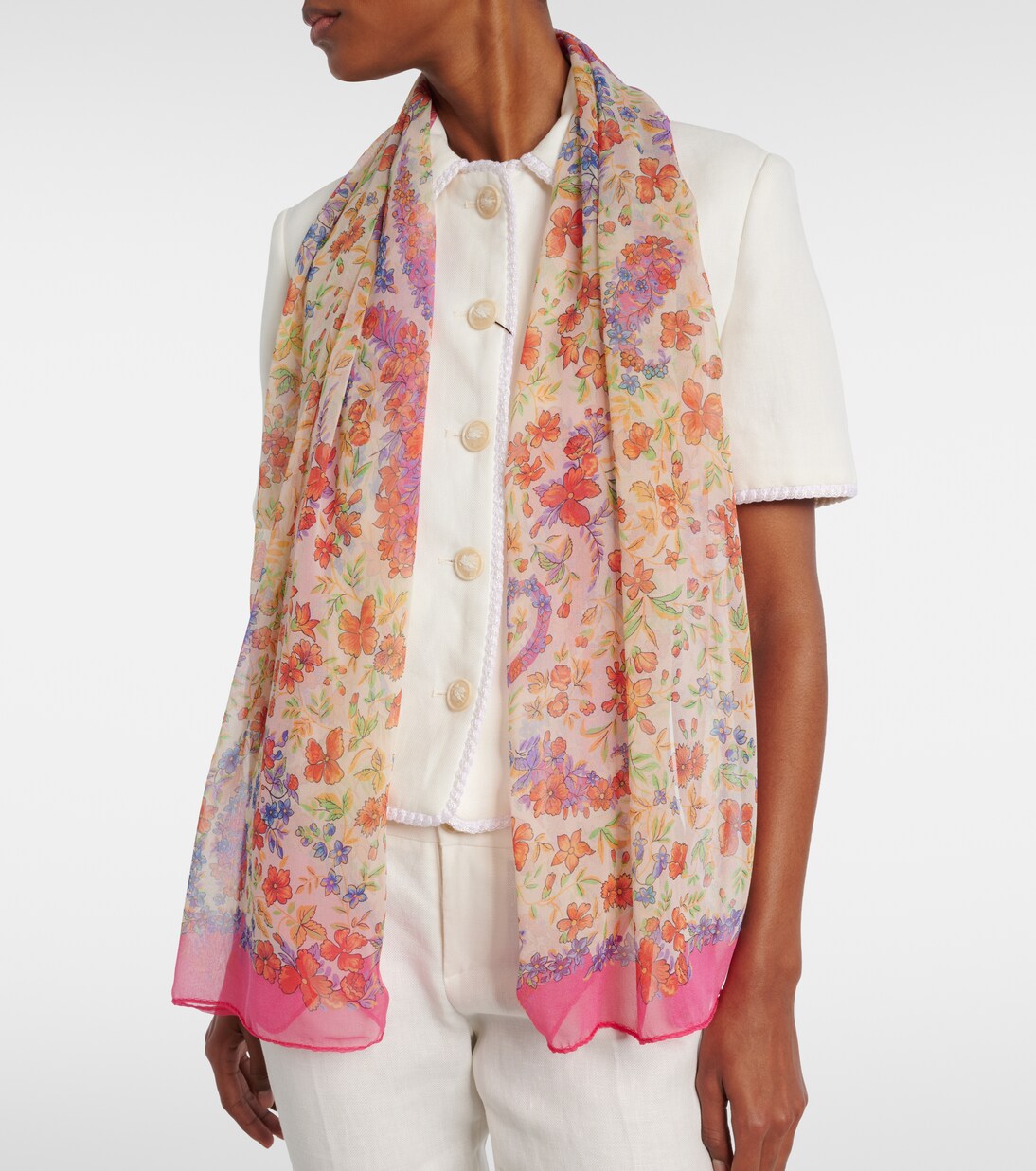 Sciarpa Donna AliceLife Effetto Seta Leggera – Stampa Floreale 160x50 Cm – Protezione Solare Primavera Estate