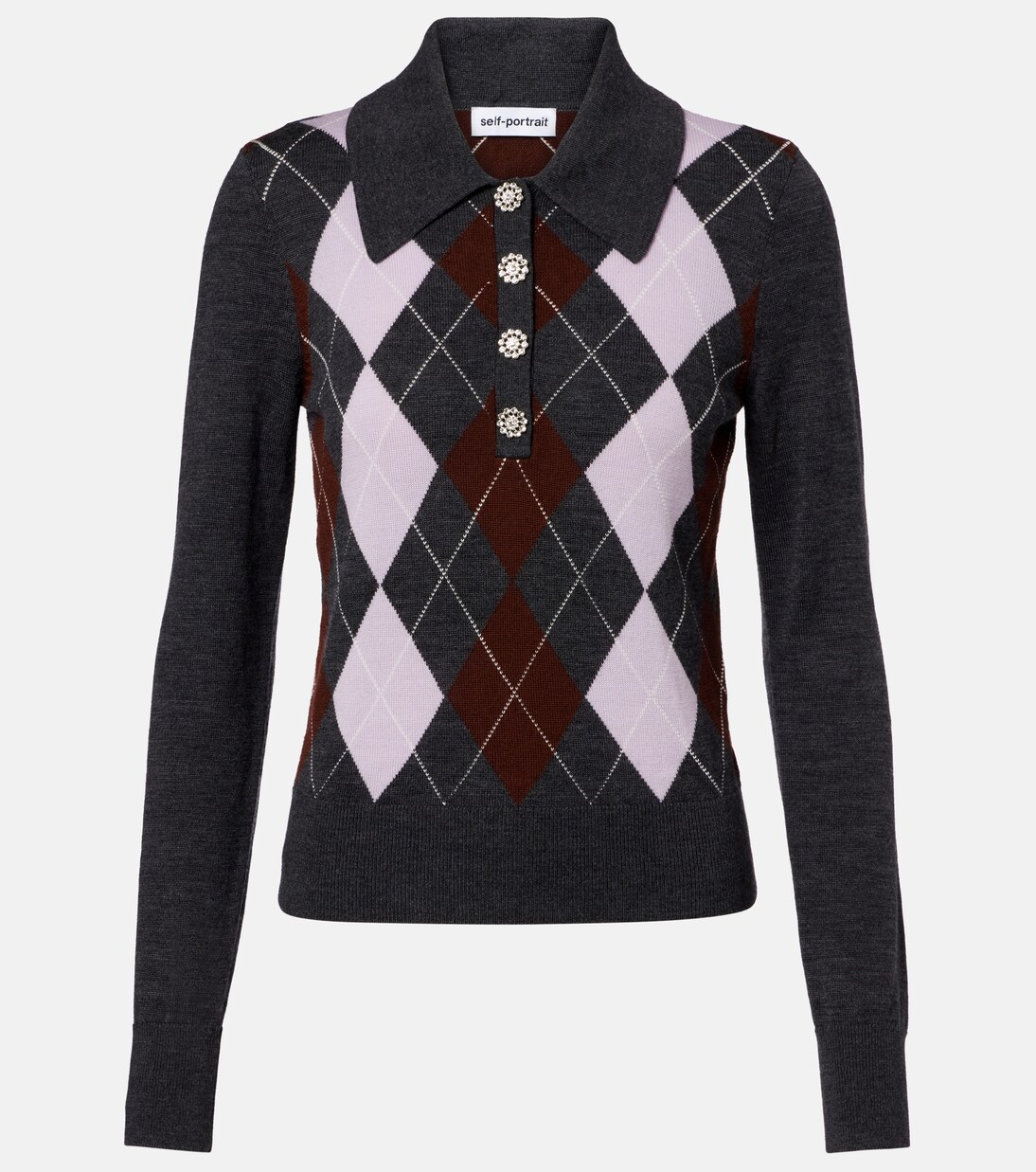 Argyle wool polo sweater | Self-Portrait
