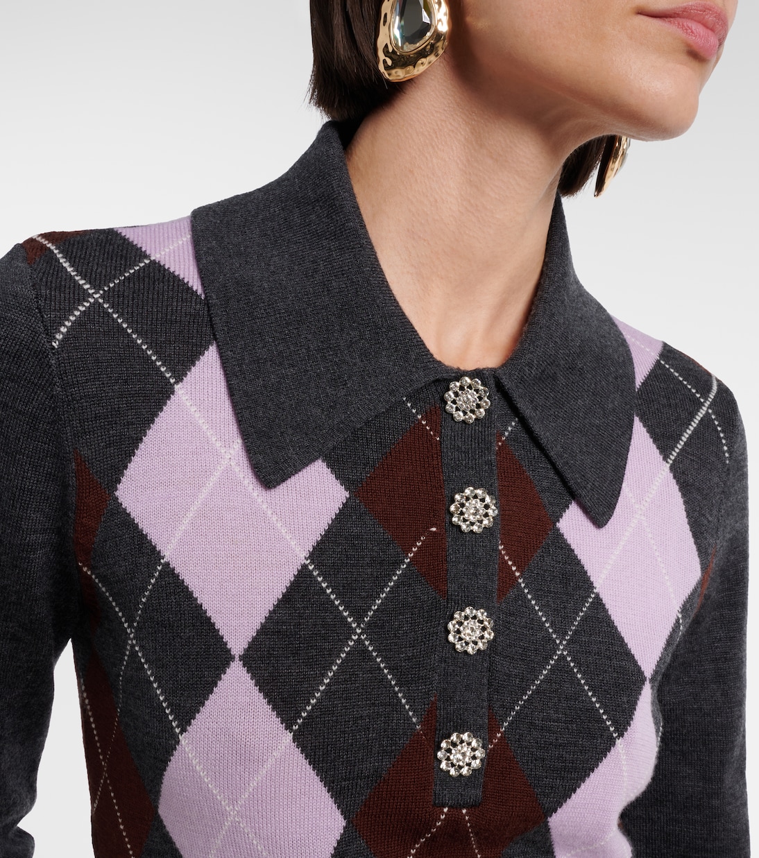 Argyle wool polo sweater | Self-Portrait