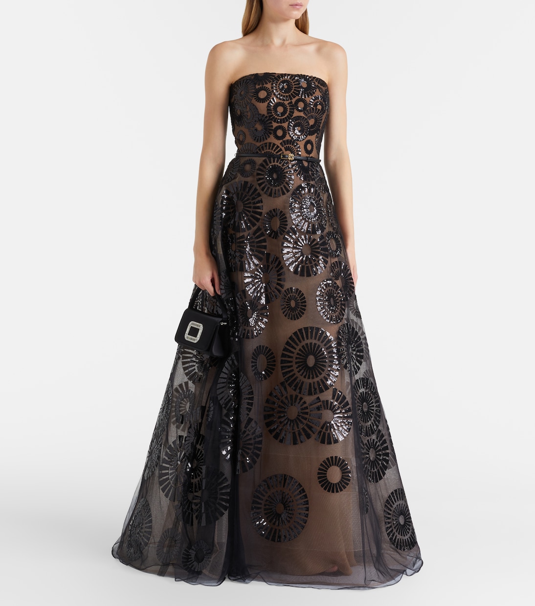 围巾细节亮片薄纱长礼服 | Elie Saab