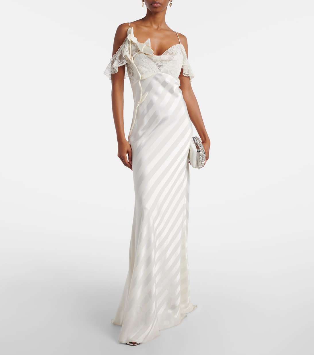 Lace-trimmed satin gown | Self-Portrait