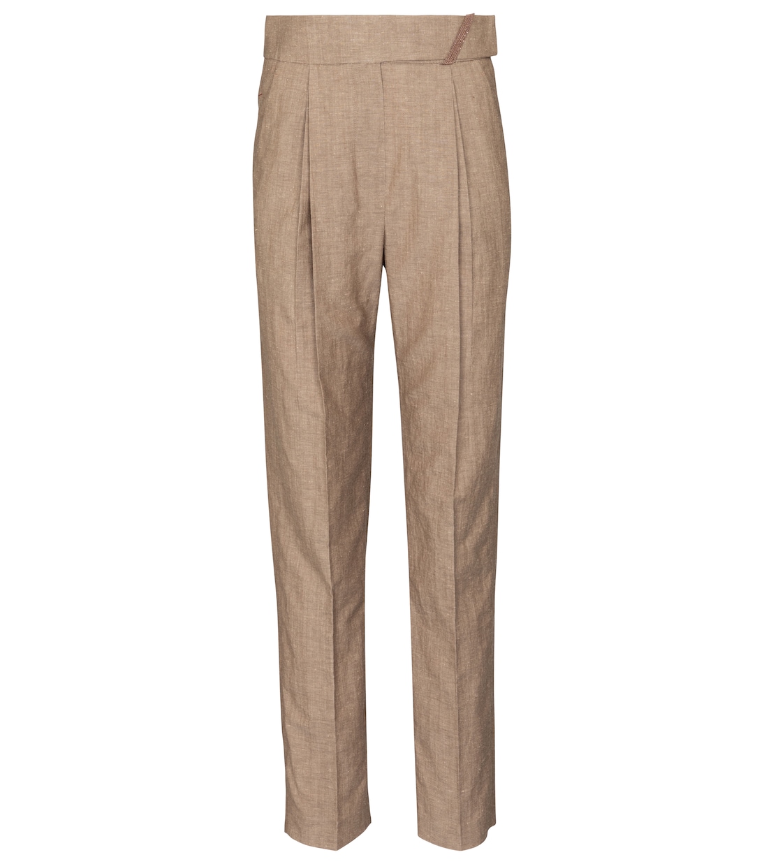 Pantalon droit à taille haute en laine et lin | Brunello Cucinelli