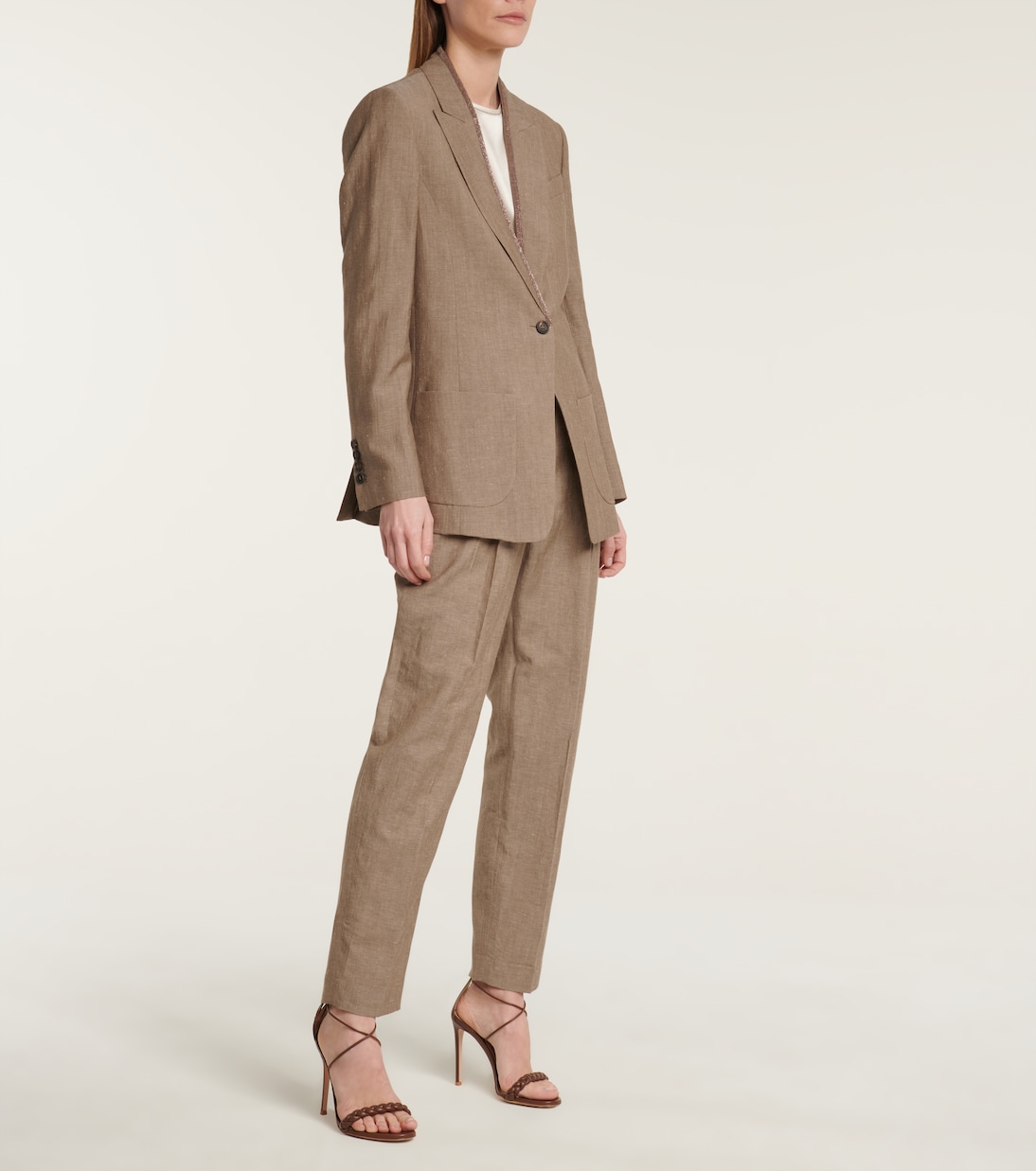 Pantalon droit à taille haute en laine et lin | Brunello Cucinelli