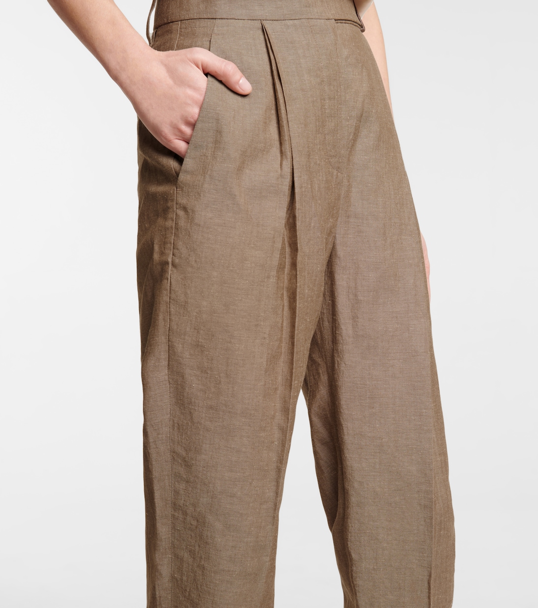 Pantalon droit à taille haute en laine et lin | Brunello Cucinelli