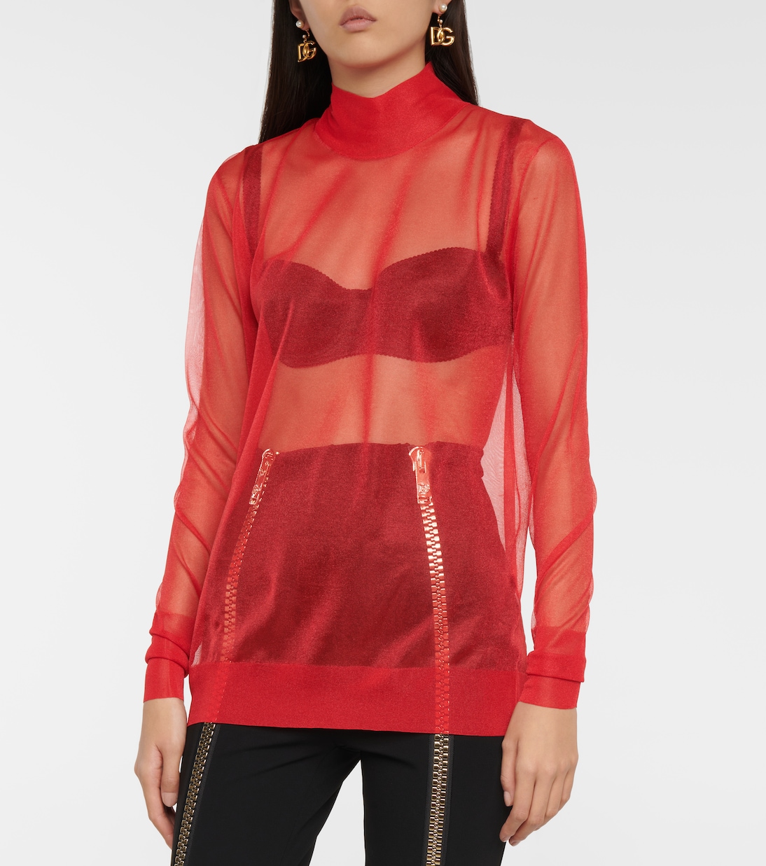 Sheer knit top in red Dolce Gabbana Mytheresa