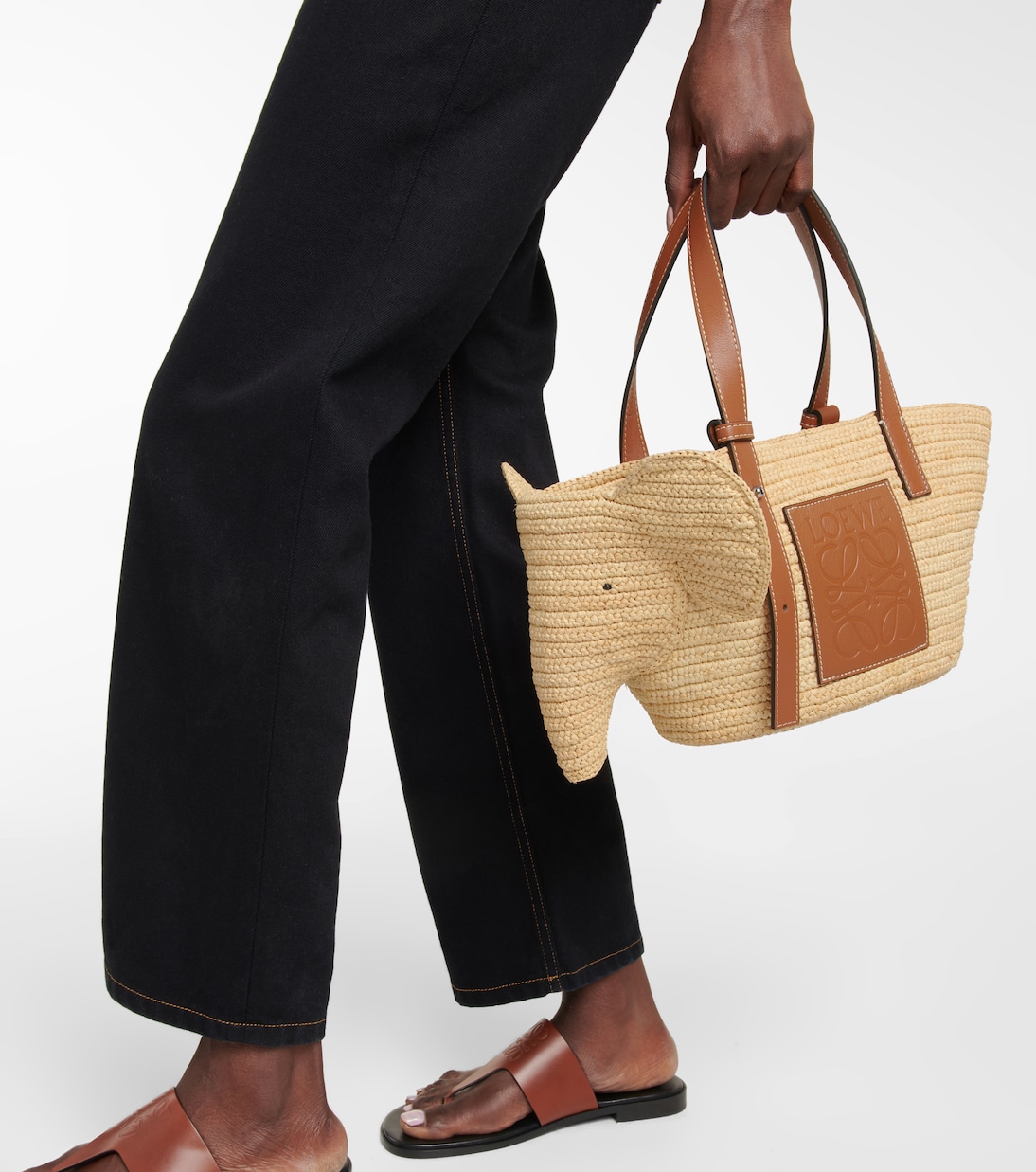 Cabas Elephant Small en raphia et cuir | Loewe