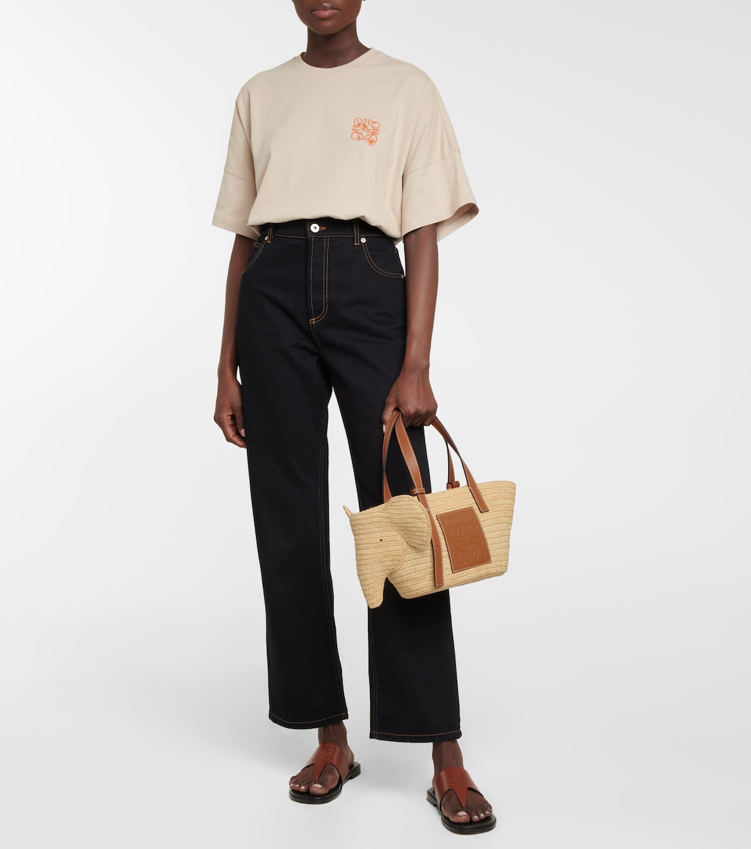 Cabas Elephant Small en raphia et cuir | Loewe