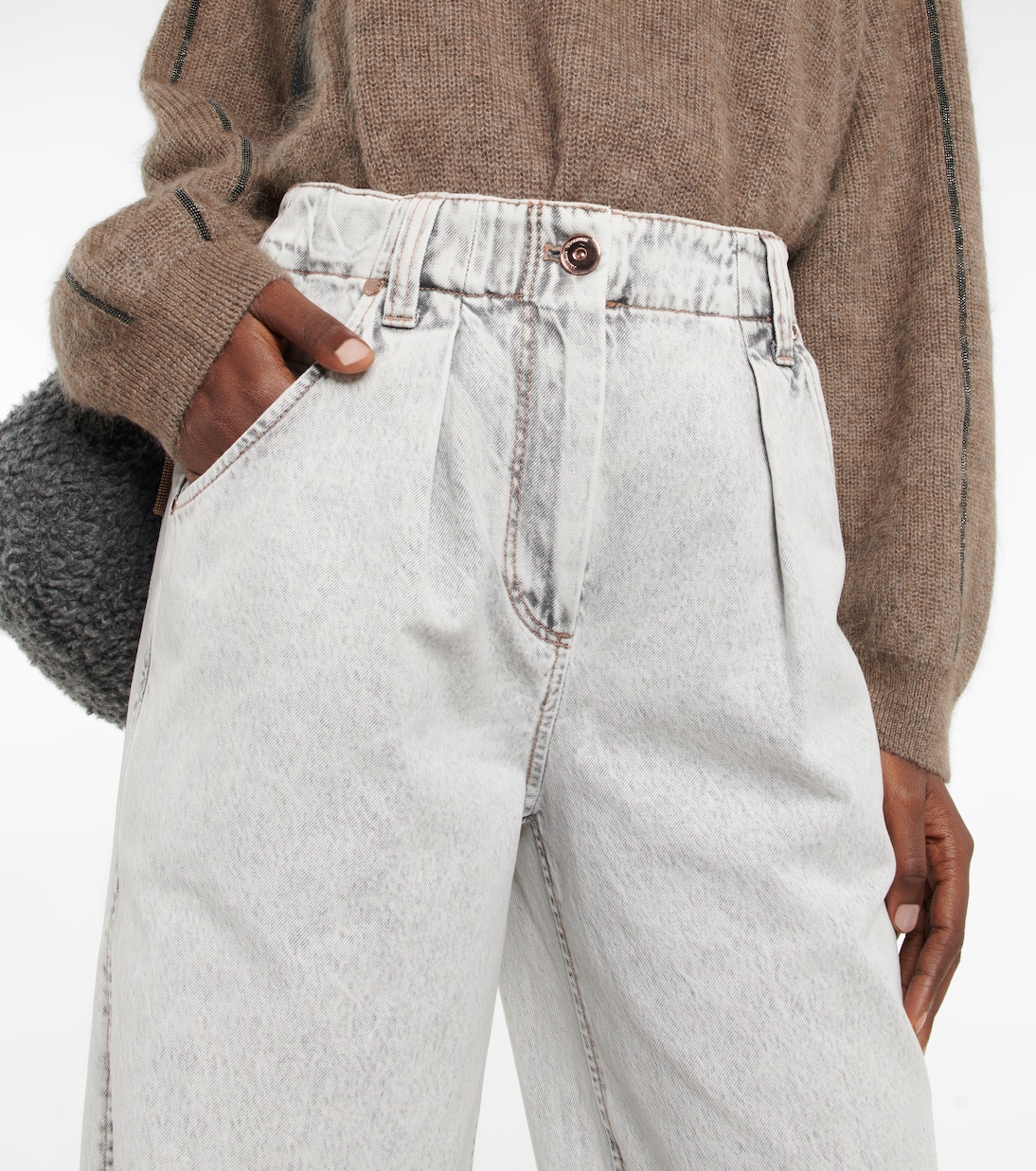 Jeans a gamba larga e vita alta | Brunello Cucinelli