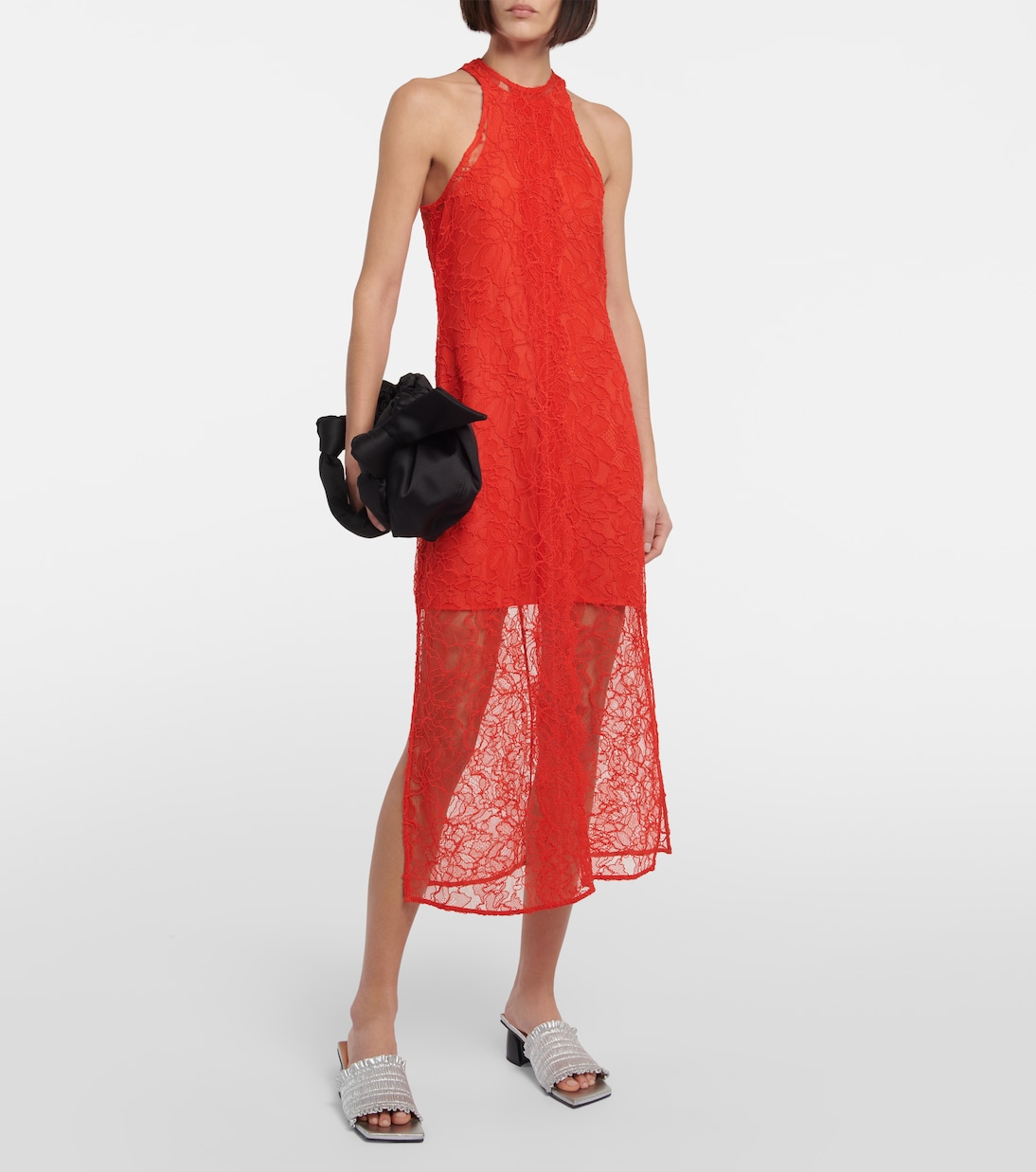 Vestido midi de encaje con cuello halter | Ganni