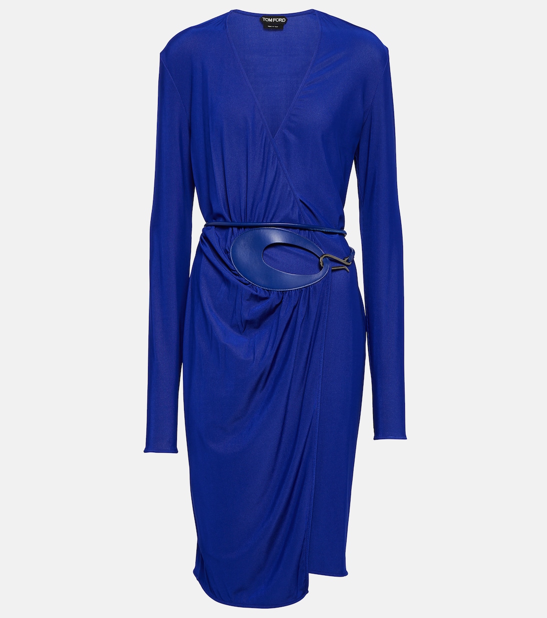 Vestido envolvente midi con piel | Tom Ford