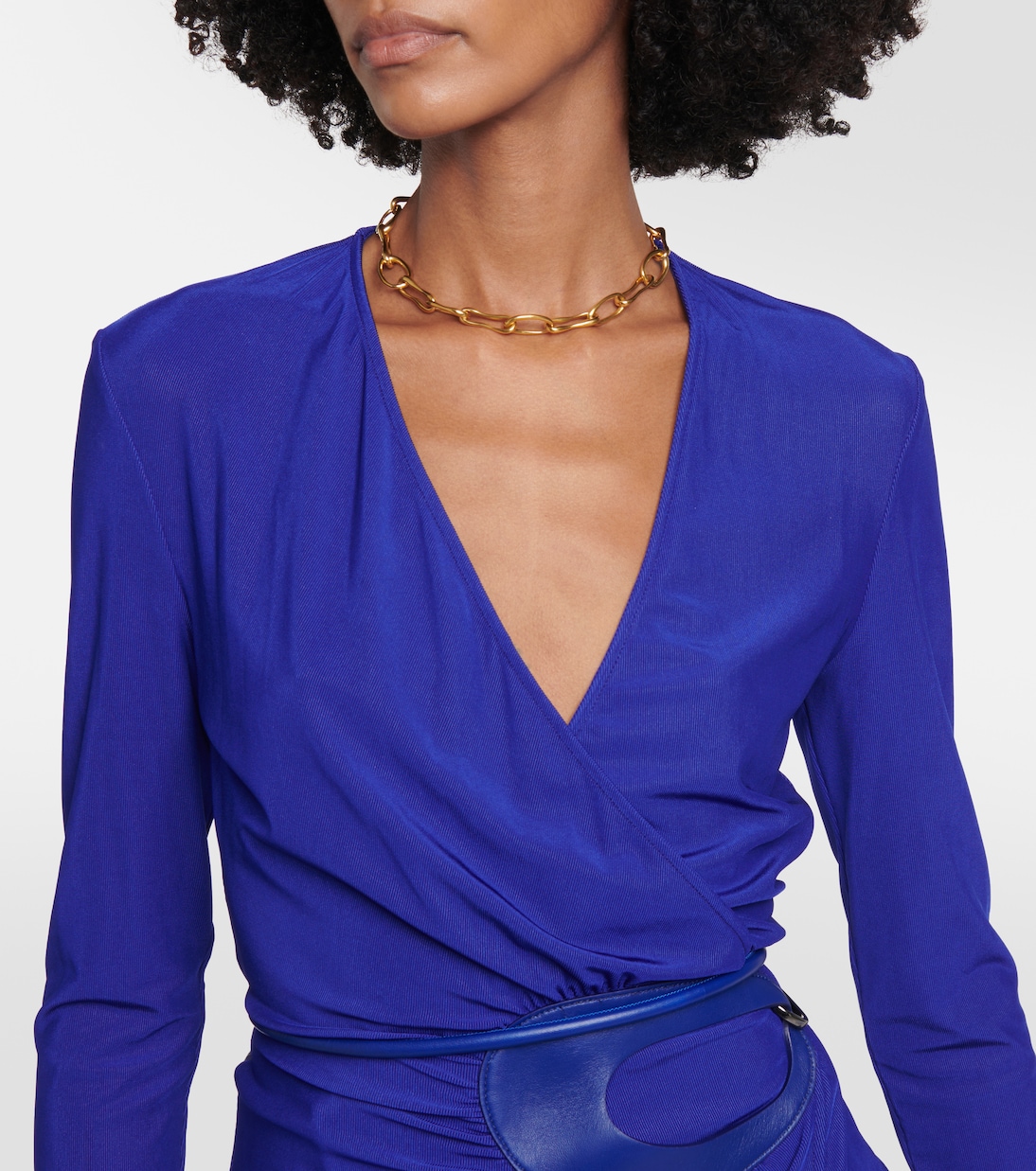 Vestido envolvente midi con piel | Tom Ford