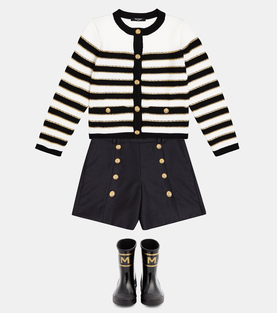 Cardigan rayé en laine mélangée | Balmain Kids