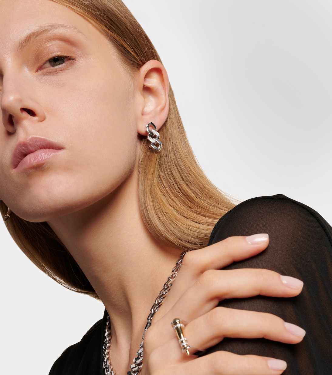Boucle d'oreille unique Link en or blanc et jaune 14 ct et diamants | Rainbow K