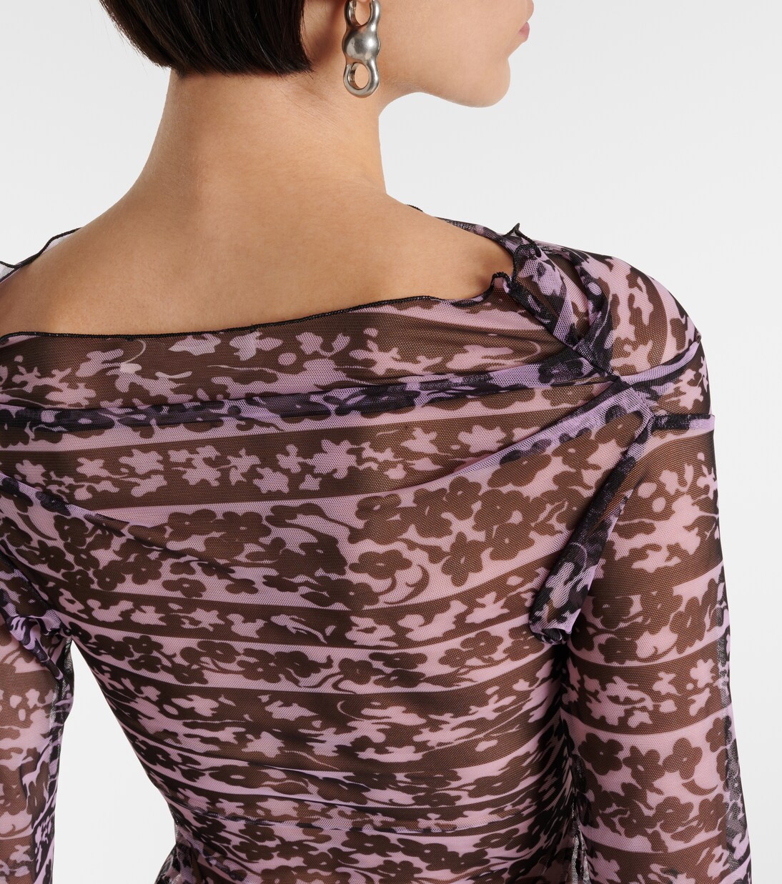 Bedrucktes Off-Shoulder-Top Clavicle aus Mesh | KNWLS