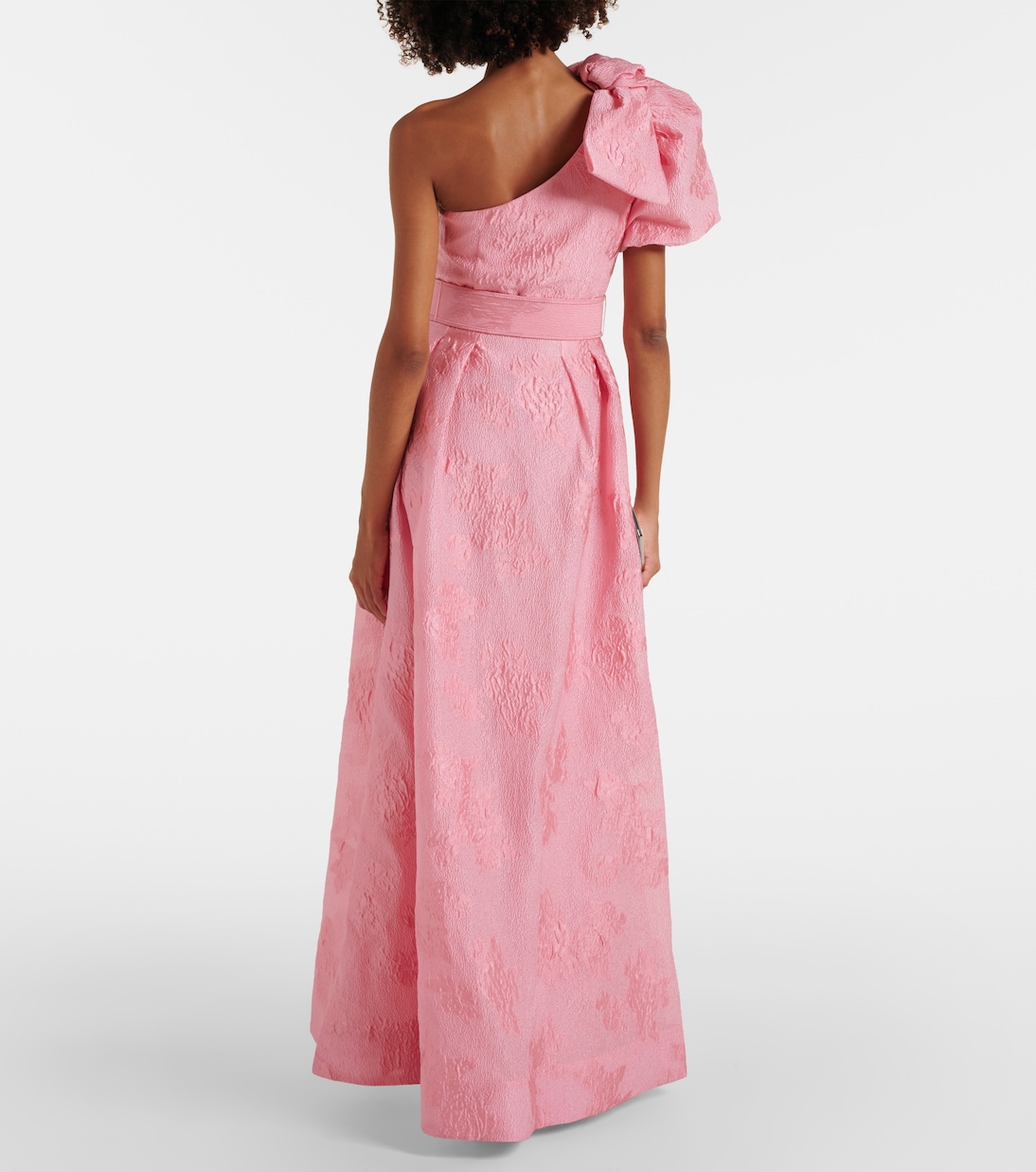 Zelie printed one-shoulder gown | Rebecca Vallance