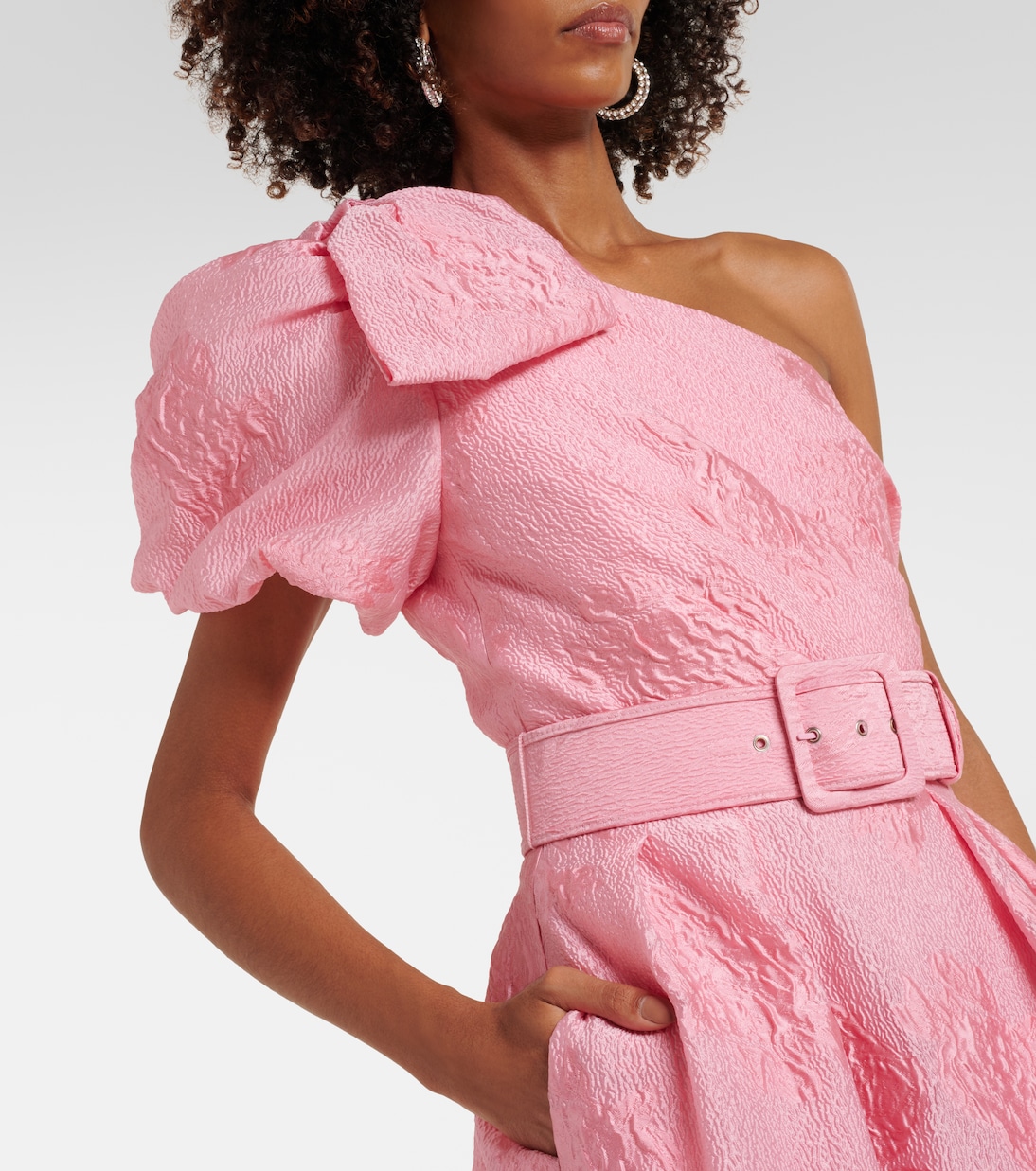 Zelie printed one-shoulder gown | Rebecca Vallance