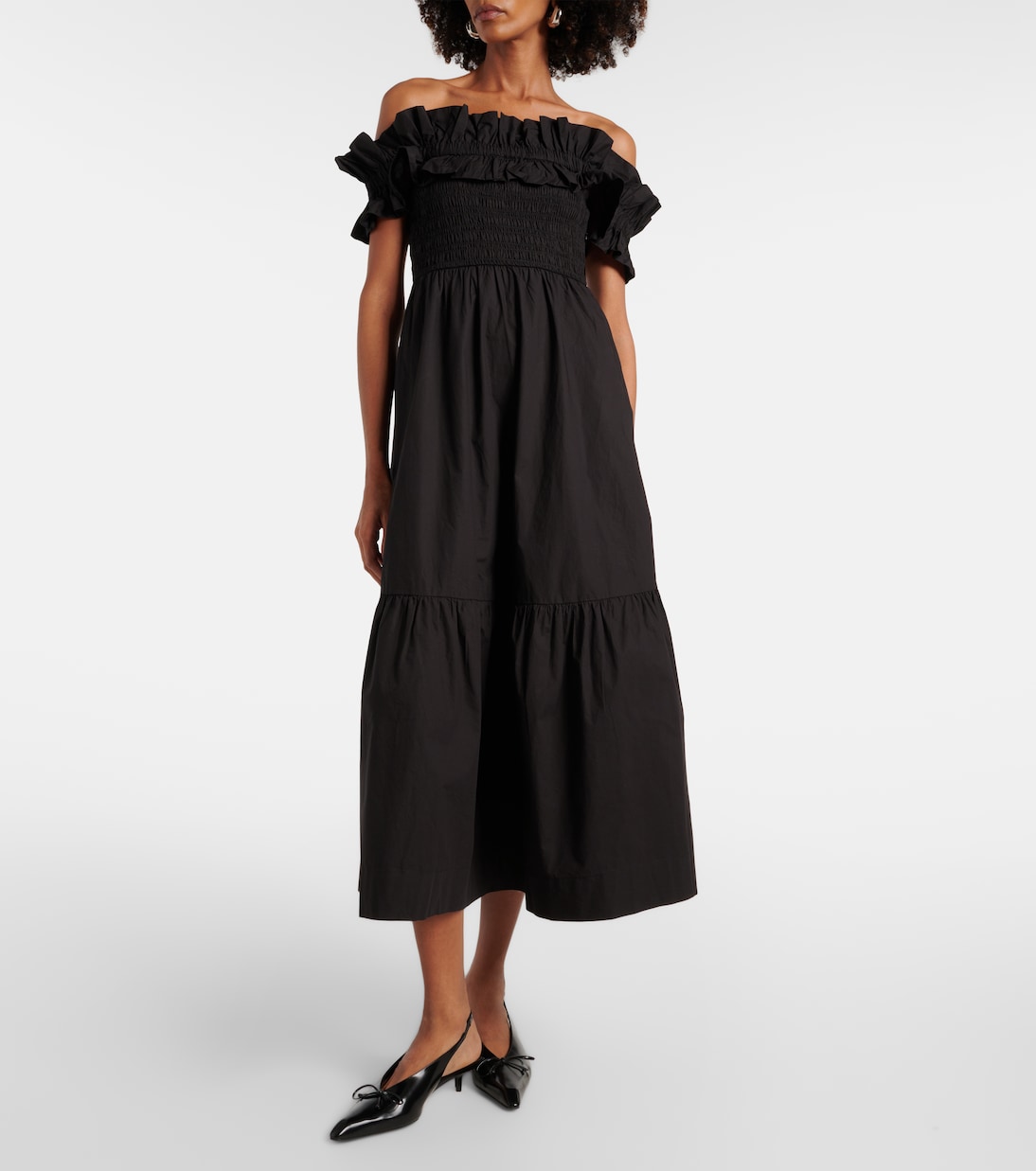 Midikleid Shirred aus Baumwollpopeline | Ganni