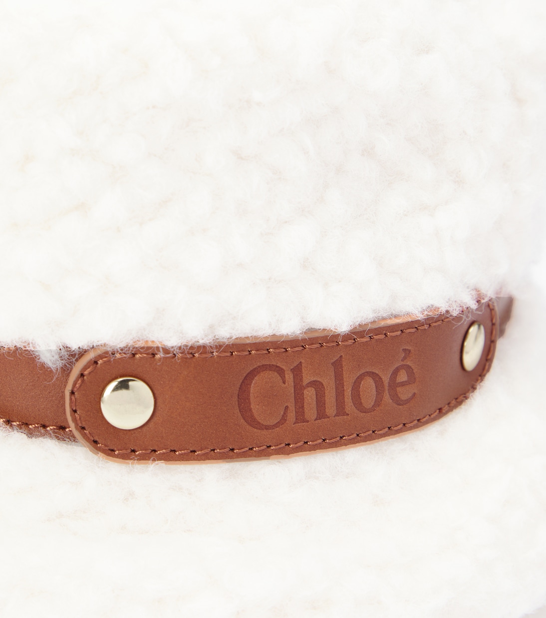 Cappello da pescatore in shearling sintetico con pelle | Chloé Kids