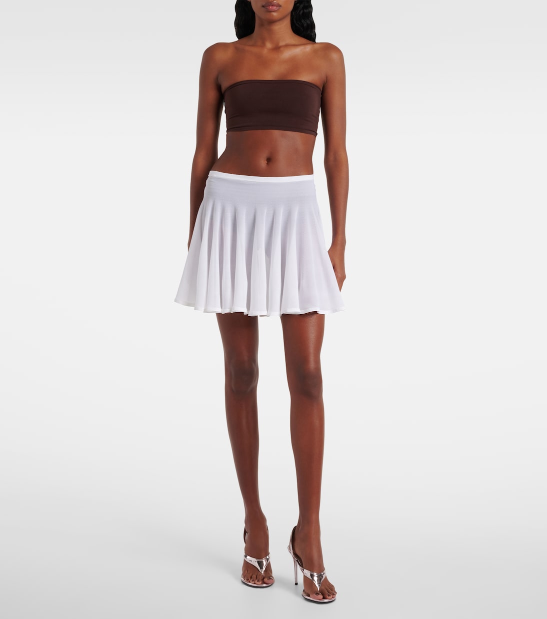 Alaïa - Gonna mini con pieghine e trasparenze