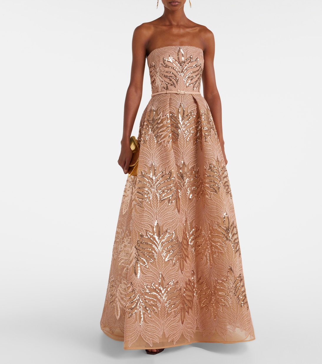 시퀸 스트랩리스 이브닝 가운 | Elie Saab