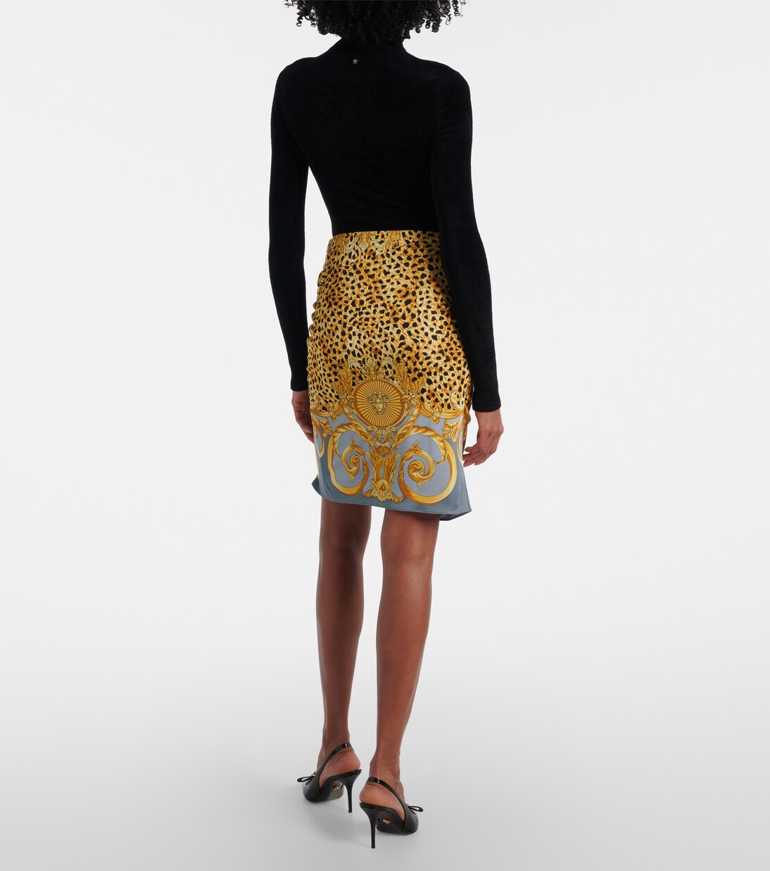 Printed gathered jersey miniskirt | Versace