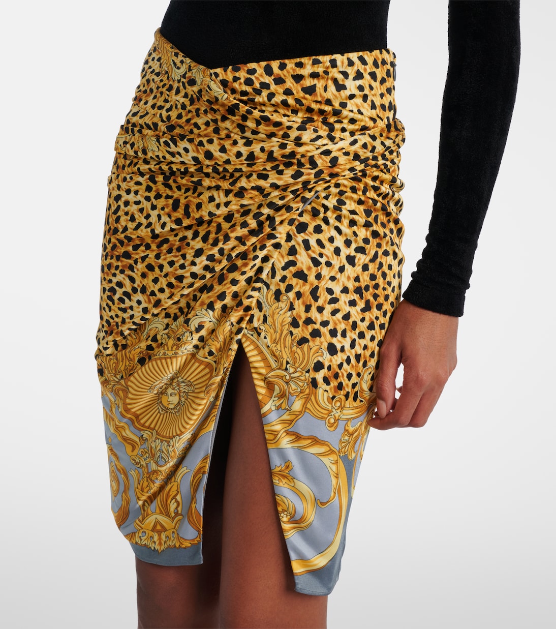 Printed gathered jersey miniskirt | Versace