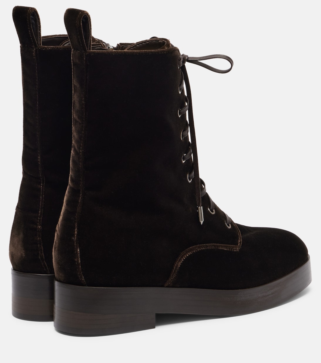 Ben 20 leather-trimmed velvet combat boots | Aquazzura