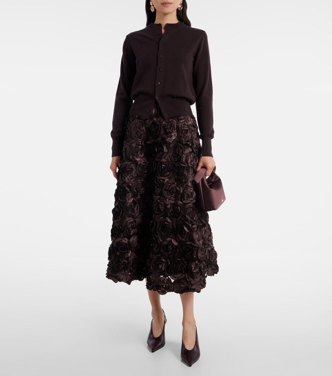 Floral-appliqué mesh midi skirt | Rotate