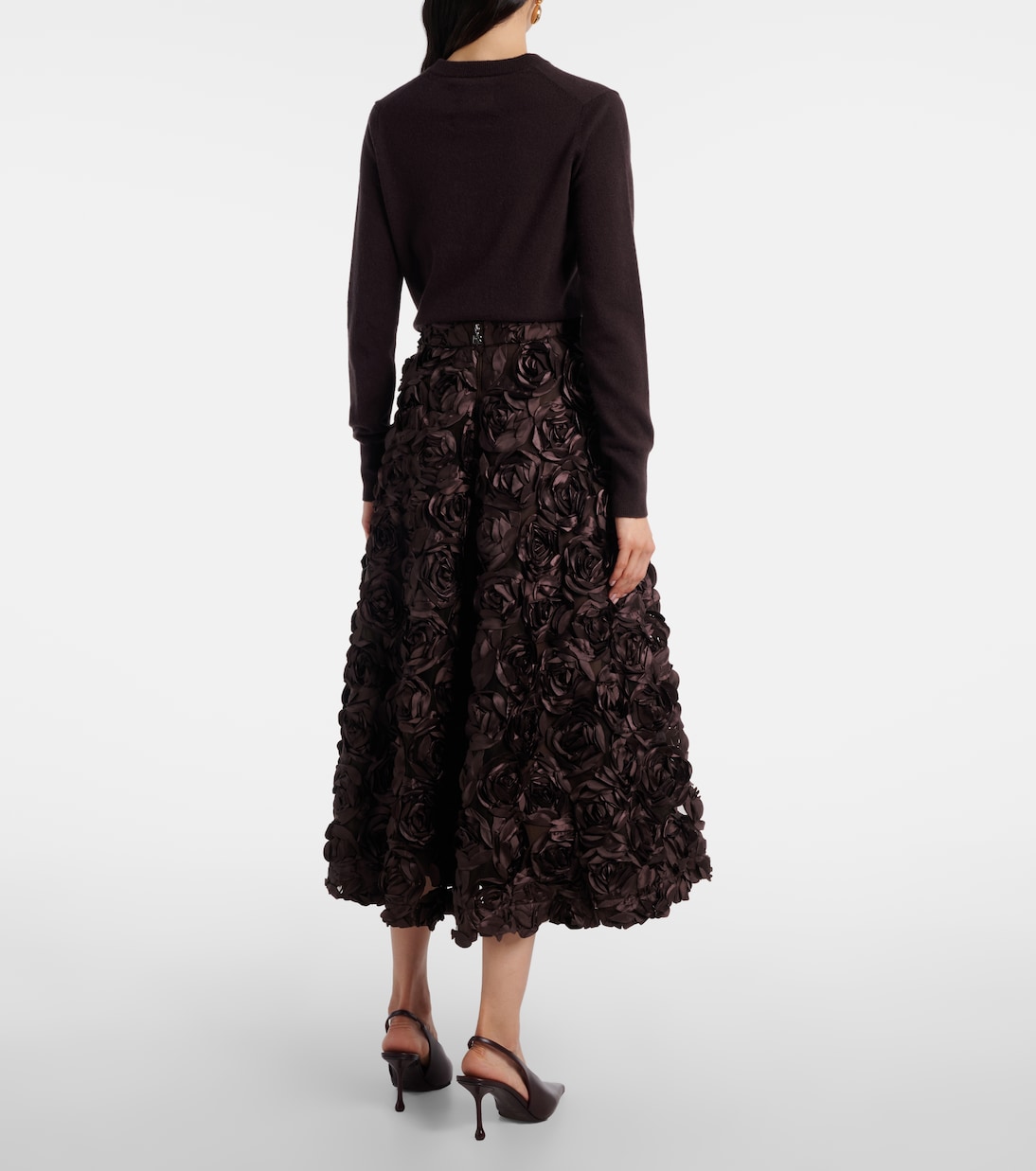 Floral-appliqué mesh midi skirt | Rotate