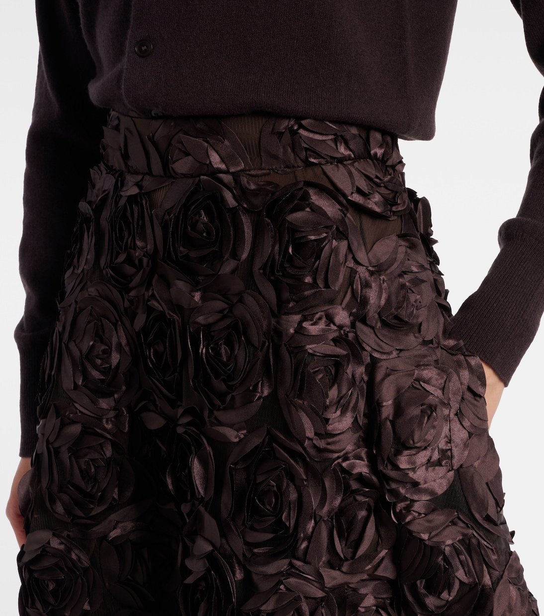 Floral-appliqué mesh midi skirt | Rotate
