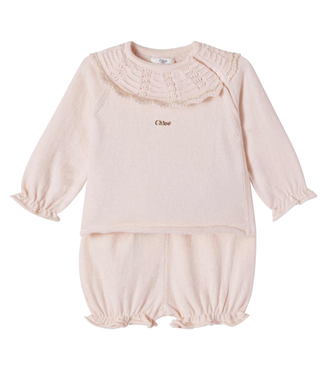 Baby ruffled cotton and cashmere playsuit | Chloé Kids