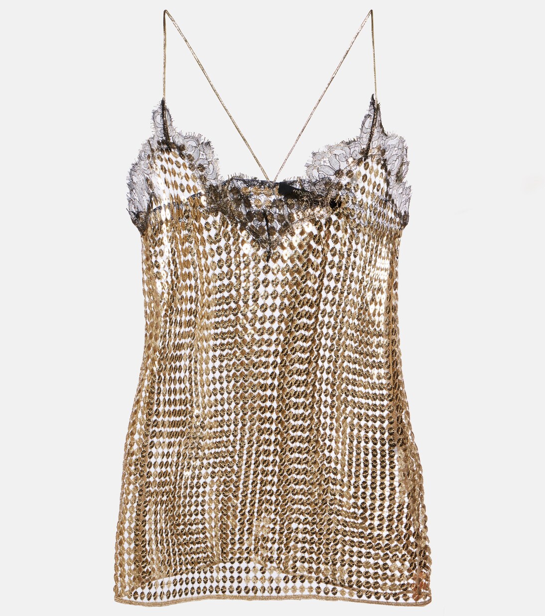 Sequined lace-trimmed top | Roberto Cavalli