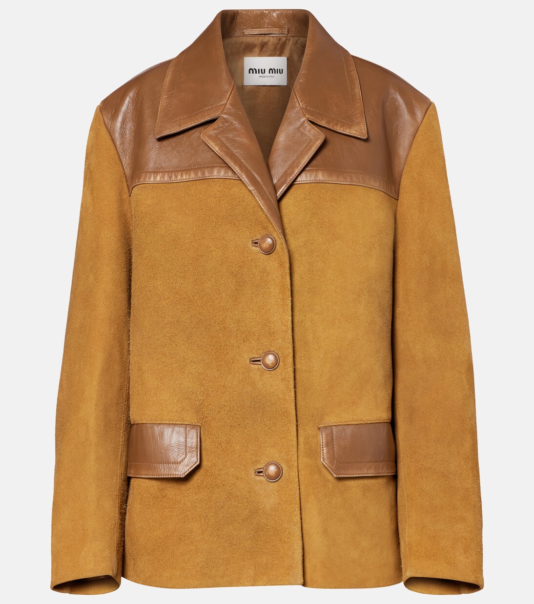 Leather-trimmed oversized suede jacket | Miu Miu