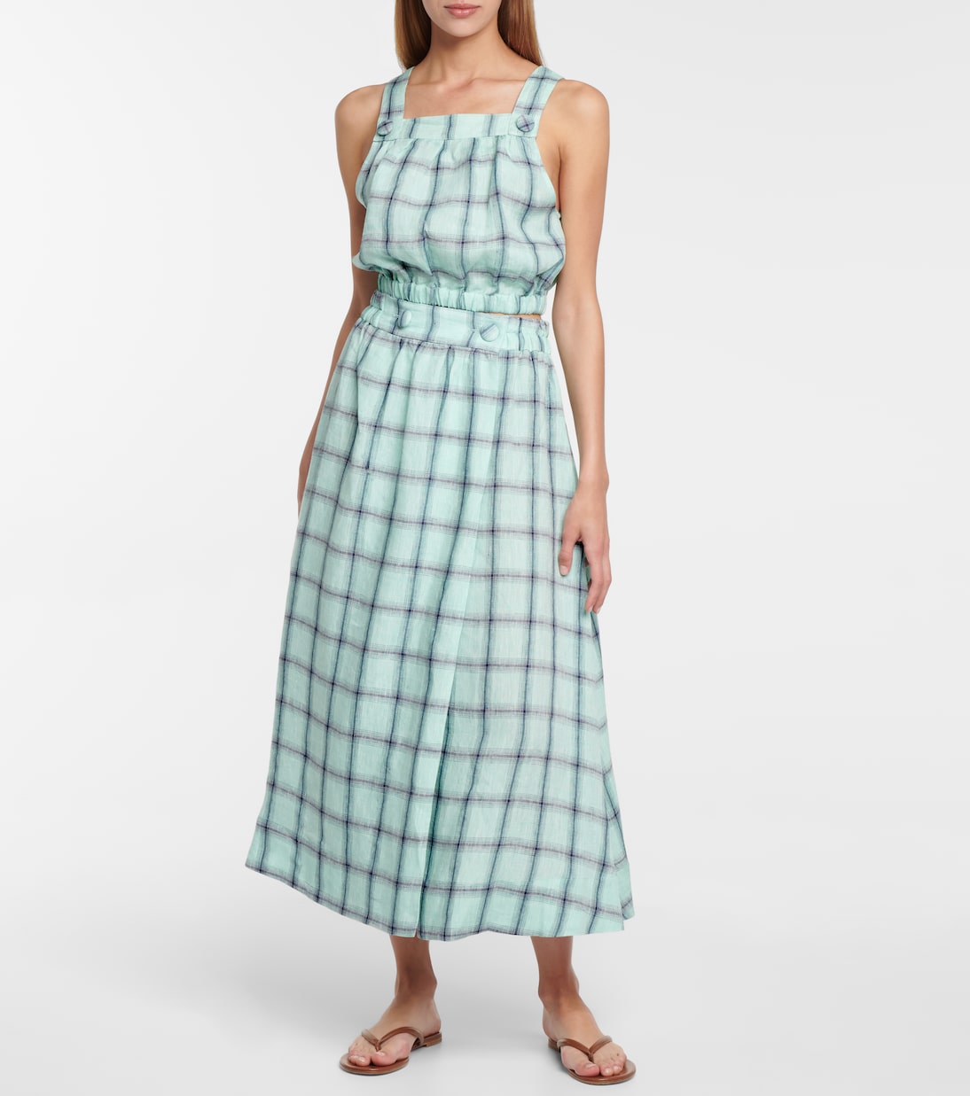 Blouson checked linen crop top | Lisa Marie Fernandez